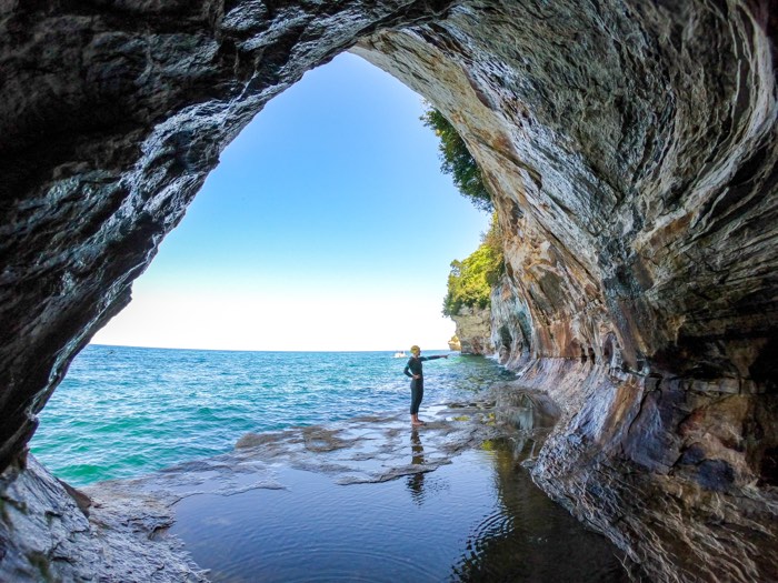 Lake Superior framed by sandstone at Pictured Rocks.